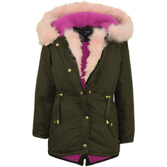Kids Hooded Jacket Girls Fur Parka School Jackets Outwear Coat 5-13 Years