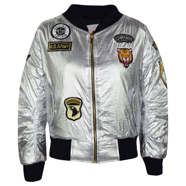 A2Z 4 Kids® Kids Jacket Girls Boys Badges Print Bomber Padded Zip Up Biker Jacktes MA 1 Coat Age 3 4 5 6 7 8 9 10 11 12 13 Years