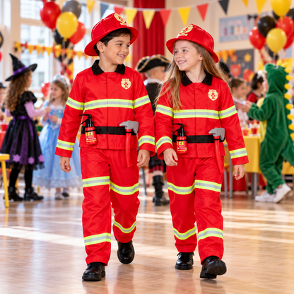 Kids Fireman Costume Firefighter Role Play Halloween Fire Man Uniform Outfit Kit