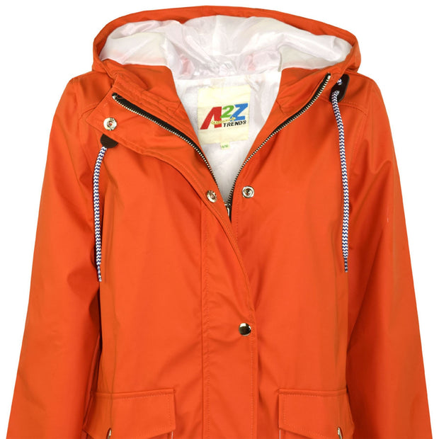 A2Z 4 Kids PU Raincoat Orange Jackets Windbreaker Waterproof Parka Shower Resistant Hooded Raincoat Girls Boys Age 5-13 Years