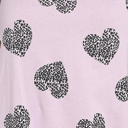 A2Z Ladies Cotton Nightie Pink Short Sleeve Dress with Leopard Heart Print