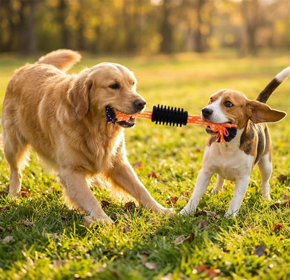 A2Z Knotted Dog Rope Chew Toy With Rubber Grip For Tug And Fetch Play