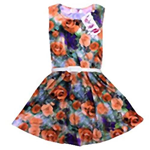 Girls Skater Dress Kids Floral Roses Print Summer Party Dance Dresses 7-13 Years