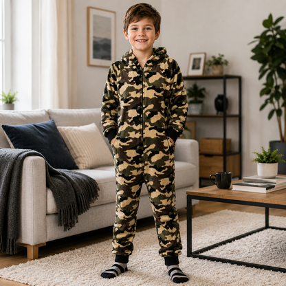 Kids Girls Boys A2Z Onesie One Piece Soft Fluffy Camouflage All In One Jumpsuit