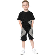 A2Z 4 Kids Kids Girls Boys Shorts Set 100% Cotton Contrast Panelled Black & Charcoal Trendy Fashion Summer T Shirt Top & Short Pants Gymwear Outfit Clothing Sets Age 5 6 7 8 9 10 11 12 13 Years