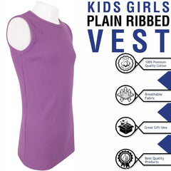Kids Girls Ribbed Vest Top 100% Thick Cotton Fashion Tank Tops T Shirt 2-13 Year