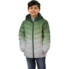 Kids Boys Hooded Jackets 3D Two Tone Fade Gradient Padded Warm Thick School Coat