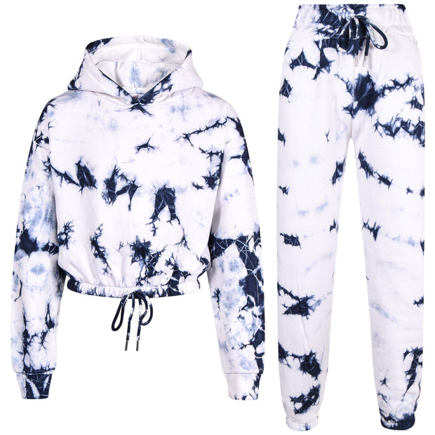 Kids Tie Dye Tracksuit Gym Cropped Hoodie Sweatpants Cord Set Girls Age 5-13