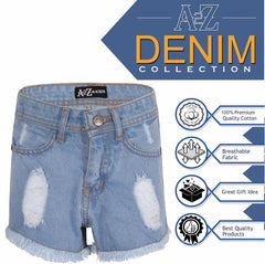 A2Z 4 Kids Girls Shorts Skinny Ripped Jeans Denim Stretch Short Casual�Half�Pant