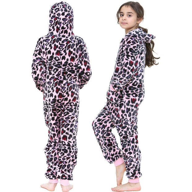 A2Z 4 Kids Girls Onesie Leopard Pyjama Sets Onesie One Piece Hooded All In One