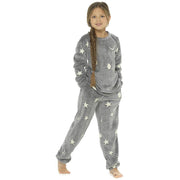 Kids Girls Boys Pyjamas Glow In The Dark Soft Flannel Fleece Sleepwear PJS Set