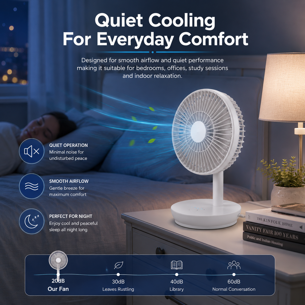 6 Inch White USB Desk Portable Cooling Fan with 4 Speeds LED Indicator Table Fan