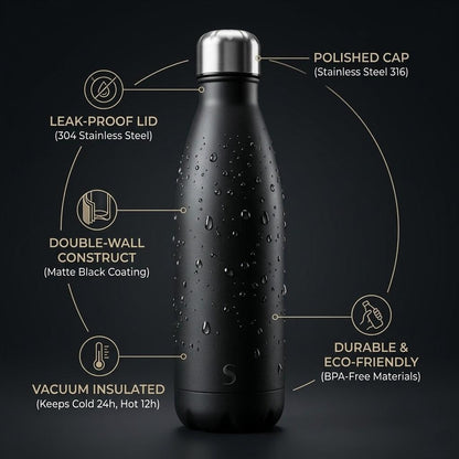 A2Z 500ml Stainless Steel Water Bottle Insulated Leakproof Flask Gym Travel