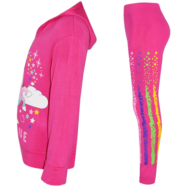 A2Z 4 Kids Girls Dabbing Unicorn Unique Tracksuit Kids Designer's Rainbow Floss Hooded Pink Top & Legging Lounge Wear New Age 7 8 9 10 11 12 13 Years