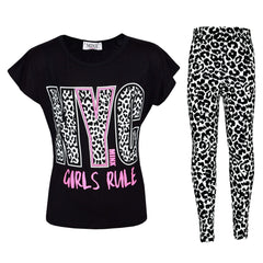 Kids Girls NYC GIRLS RULE Printed Trendy Top & Fashion Legging Set 7-13 Years