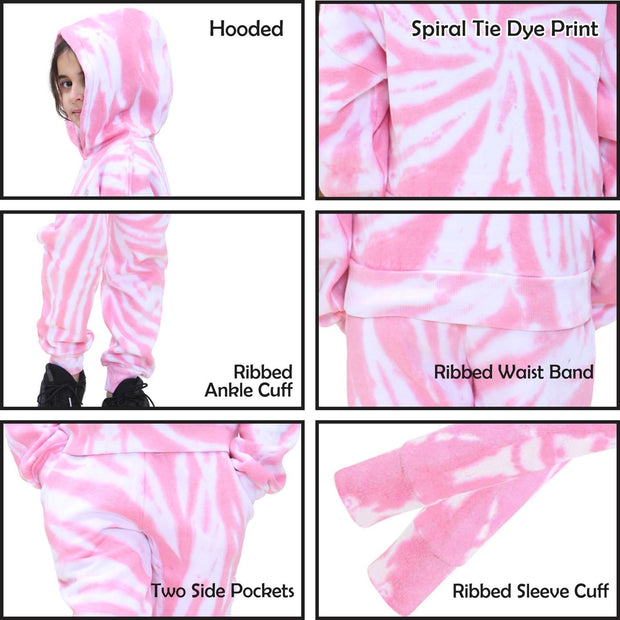 Kids Tie Dye Tracksuit Gym Cropped Hoodie Sweatpants Cord Set Girls Age 5-13
