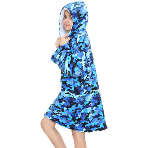 Kids Girls Boys Oversized Hoodie Snuggle Camoflage Super Soft Fleece Blanket