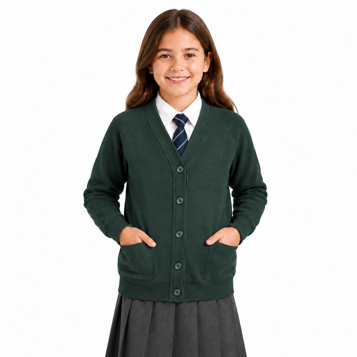 Kids Girls Scouts School Uniform Cardigan Long Sleeve Sweat Knitted Cardigan