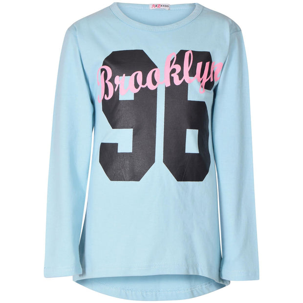 A2Z 4 Kids Girls Top Kids Brooklyn Print Trendy Long Sleeves Contrast Aqua T Shirt Tops & Fashion Legging Set Age 5-14 Years