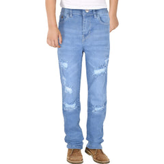 Kids Boys Relaxed Straight Fit Boot Cut Ripped Jeans for Teens Cotton Jeans 5-13