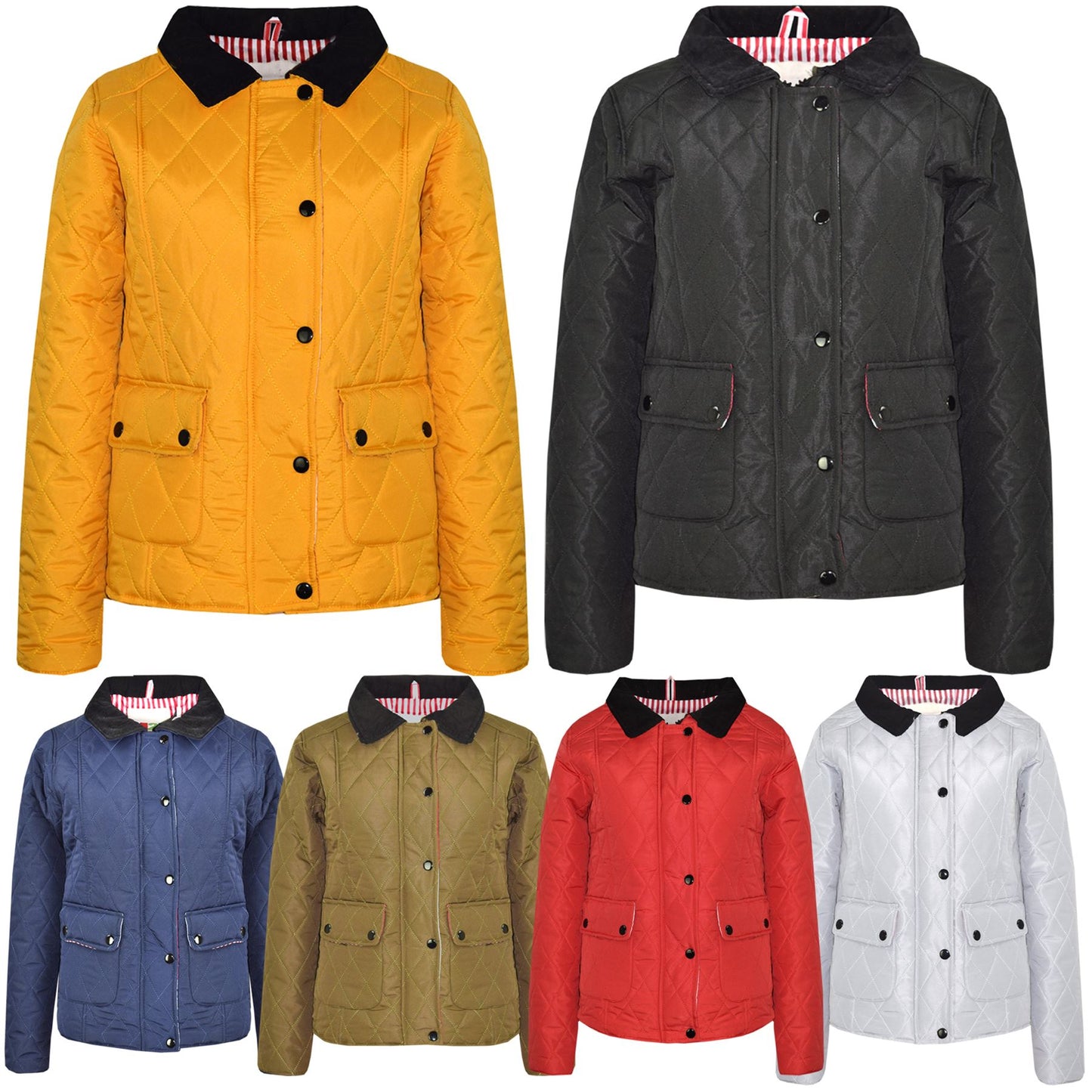 Kids Jackets Girls Quilted Padded Collar Buttoned Zipped Jacket Age 5-13 Years