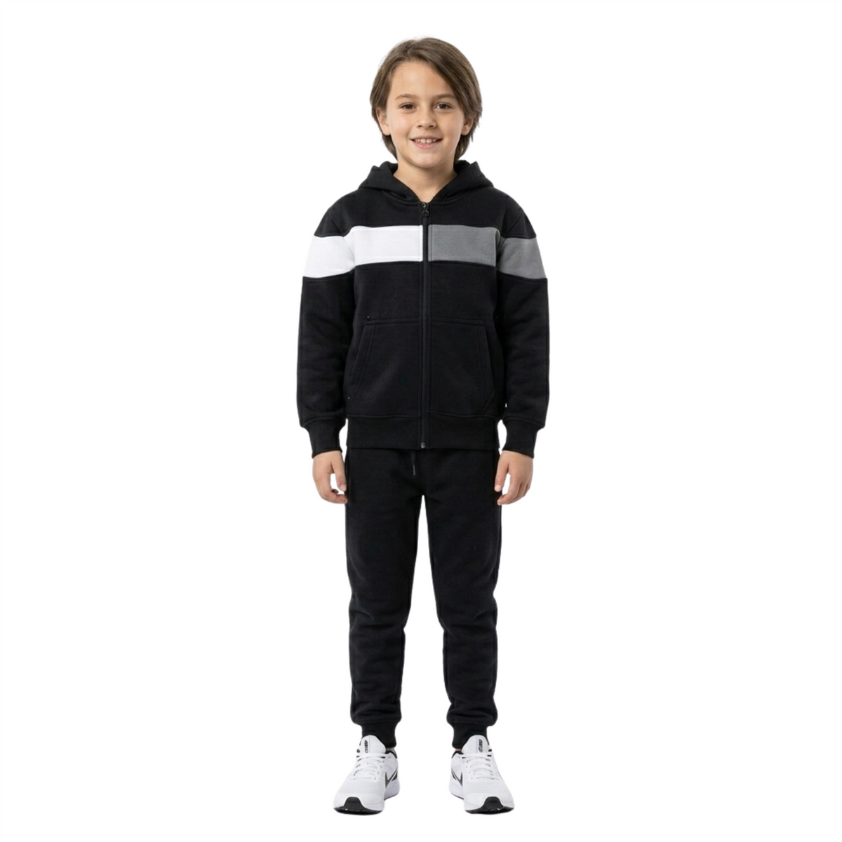 Kids Girls Boys Tracksuit Contrast Panelled Hoodie & Bottom Jogging Suits