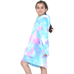 Kids Girls Boys Oversized Hoodie Blue Tartan Printed Snuggle Soft Fleece Blanket