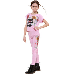 Girls Top Kids Short sleeves Made You Look Print Crop Top & Legging Set 5-13 Yrs