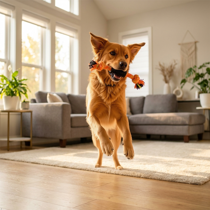 A2Z Knotted Dog Rope Chew Toy With Rubber Grip For Tug And Fetch Play