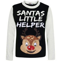 Kids Girls Boys Pyjamas Santas Little Helper Reindeer Contrast Sleeves Xmas PJS
