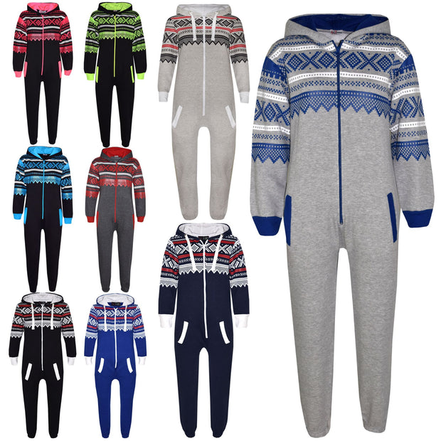 A2Z 4 Kids® Kids Fleece Onesie Girls Boys Aztec Snowflake Print All In One Jumsuit Playsuit Nightwear New Age 7 8 9 10 11 12 13 Years