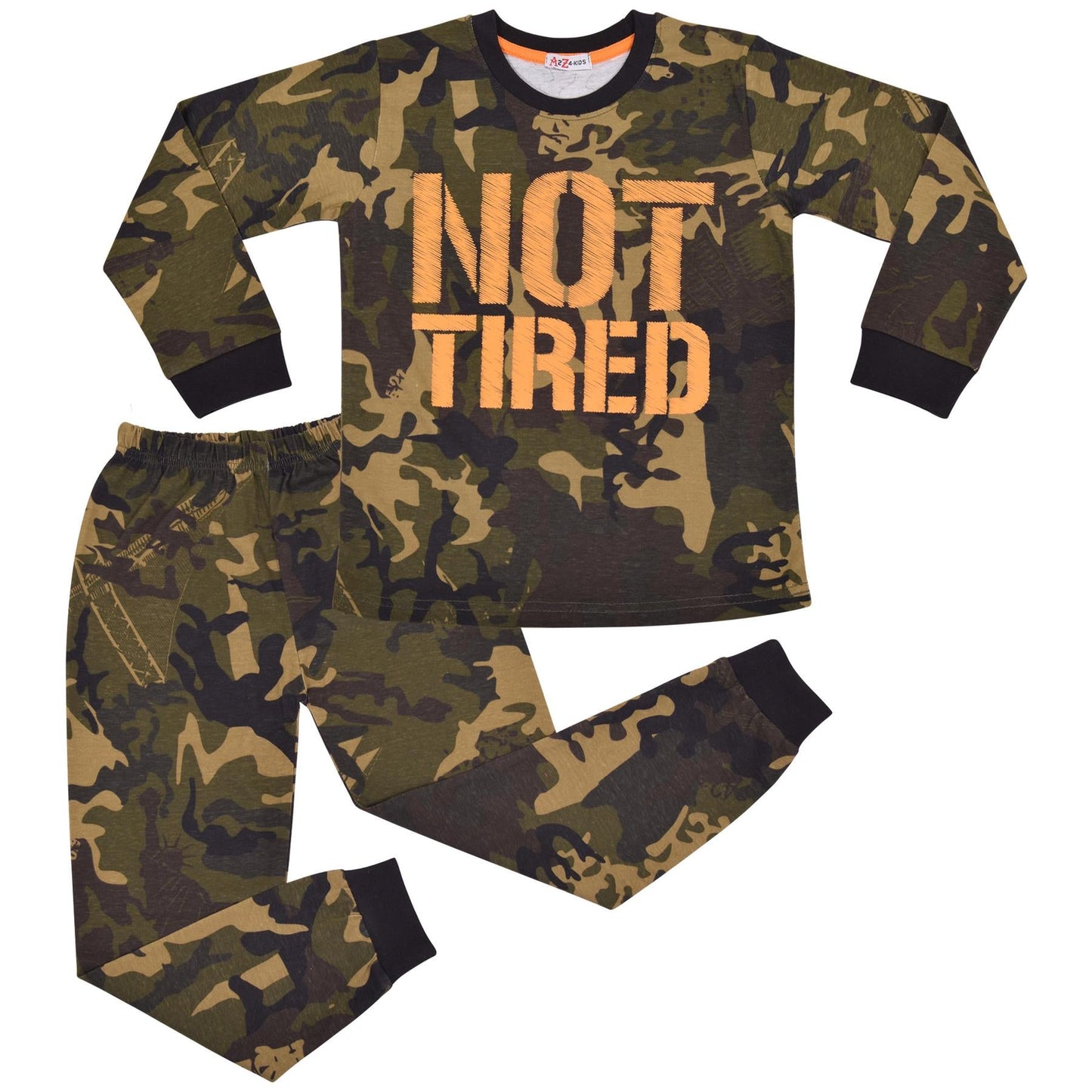 Kids Unisex Camo Green Print Pyjamas Children PJs Loungewear Age 2-13