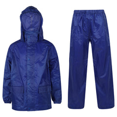Kids Boys Girls Waterproof Hooded Rain Suit Jacket & Pants Set with Bag 3-14 Yrs