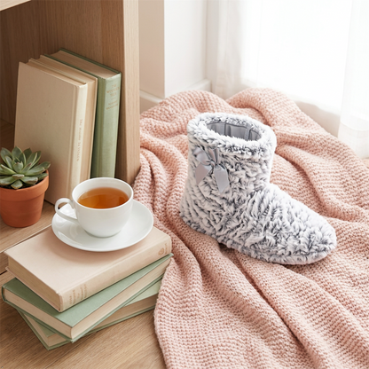 Ladies Slipper Novelty 2 Tone Bootie Plush Warm Winter Knitted Ankle Boots
