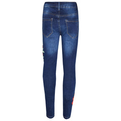 Girls Stretchy Jeans Kids Roses Print Denim Pants Trousers Jeggings 5-13 Years