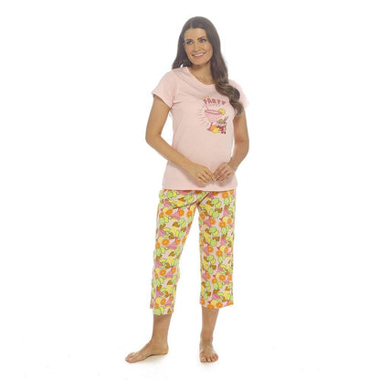 Ladies Cotton Pyjama Set with 3/4 Length Bottoms Short Sleeve T-Shirt Summer Set