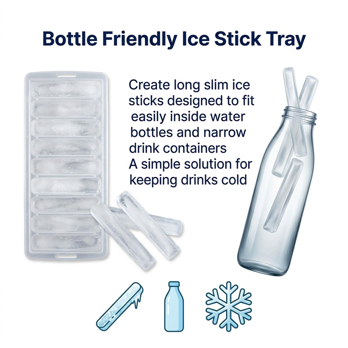 Ice Stick Tray Narrow Ice Cube 2 Pack Bottle Flexible PP Ice Stick Maker Mould