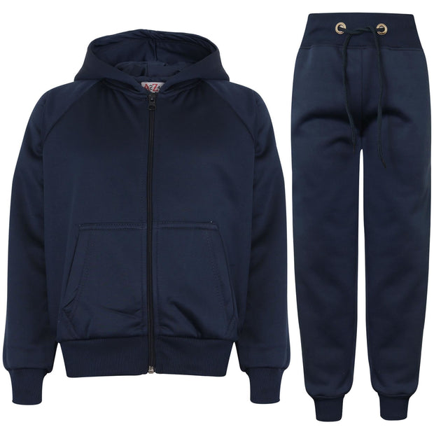 A2Z 4 Kids Girls Boys Plain Navy Tracksuit Hoodie with Jogger Sweatpants Sports Activewear Set New Age 5-13 Years