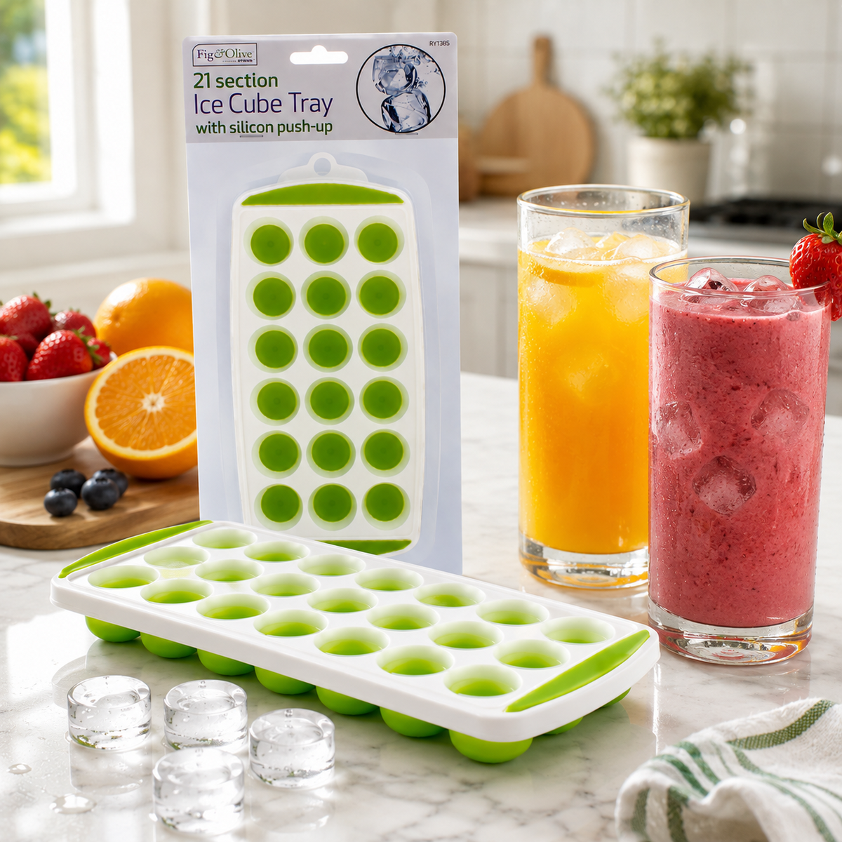 A2Z 21 Cube Ice Tray Silicone Push Up Easy Release Freezer Ice Mould PP TPR