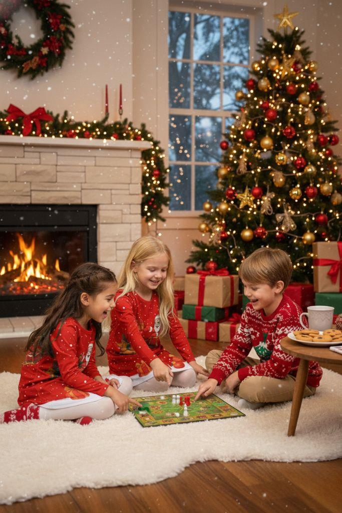 Girls Christmas Swing Dress Santa Sleigh Print Long Sleeve Party Dress Outfit
