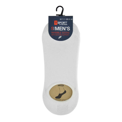 A2Z Mens 5 Pack Invisible Socks White Cotton Liner Socks with Silicone Grip