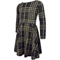 Kids Girls Skater Dress Long Sleeve Tartan Flared Party Summer Dresses 5-13