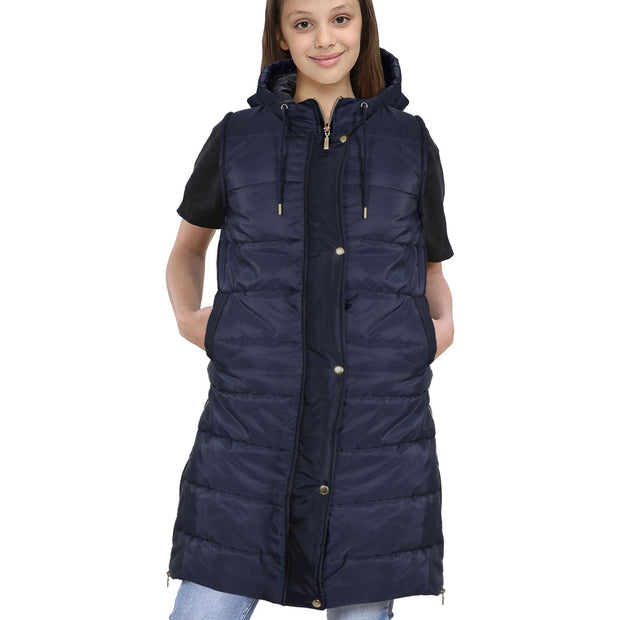 A2Z Kids Girls Fashion Oversized Hooded Quilted Gilet Navy Color Padded Long Line Vest Jacket Long Sleeveless Coat Urban Winter Wear Coat 7-13 Years