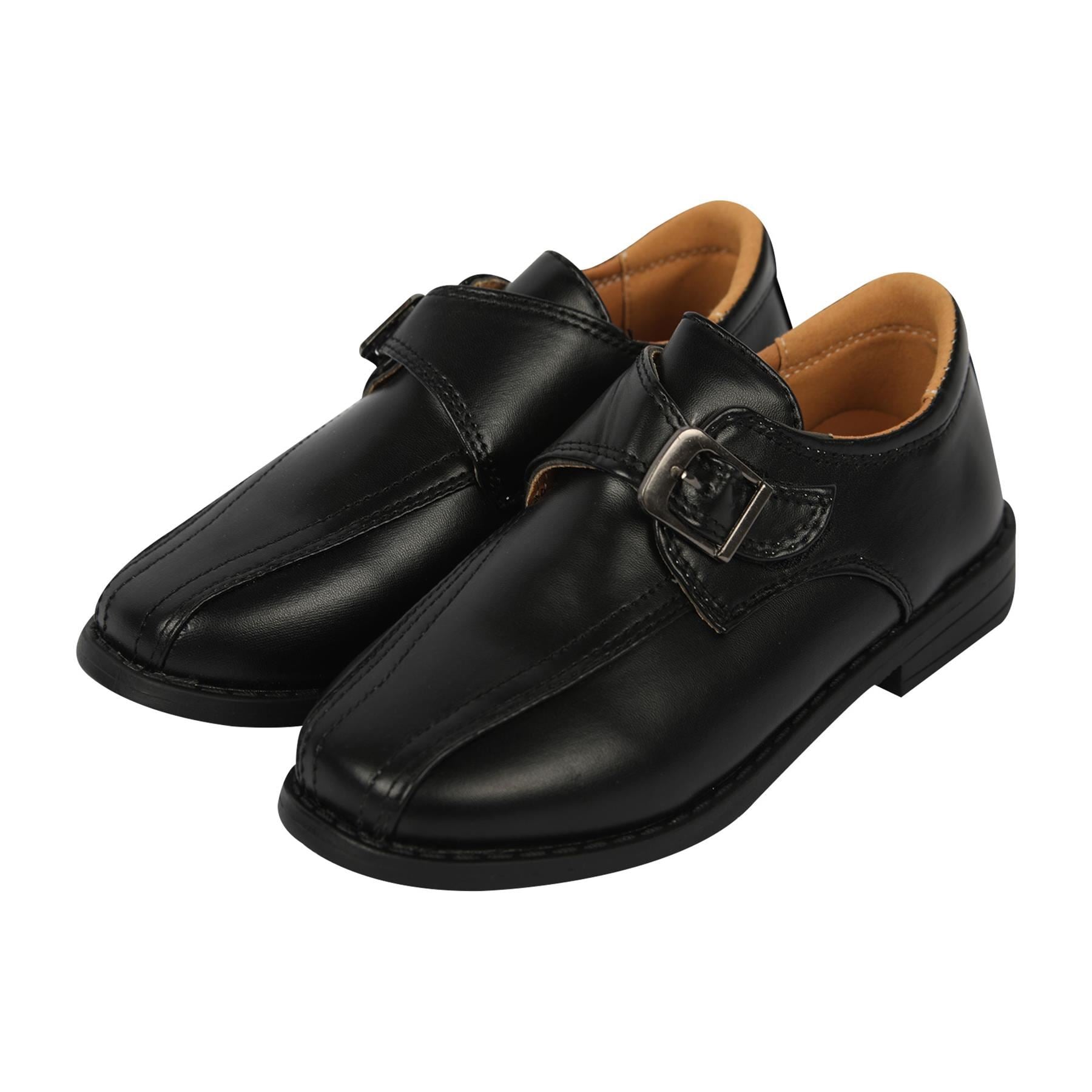 Kids Boys Teens Black School Shoes PU Leather Touch Fasten Strap Size 10 to 5