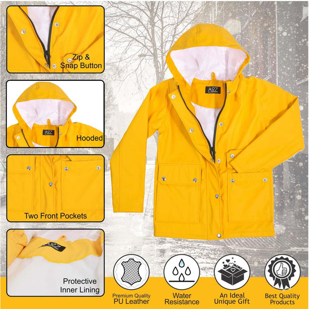 PU Raincoat Jacket Windbreaker Waterproof Parka Hooded For Girls Boys Age 5-13 Years