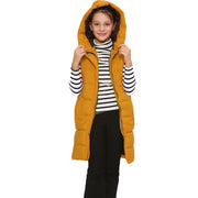 A2Z Kids Girls Down Vest Oversized Mustard Hooded Quilted Gilet Padded Long Line Vest Jacket Long Sleeveless Coat Urban Winter Wear 7-13 Years