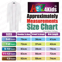 Kids Girls Long Sleeves Maxi Boyfriend Floaty Cardigan Ladies Open Front 5-13 Yr