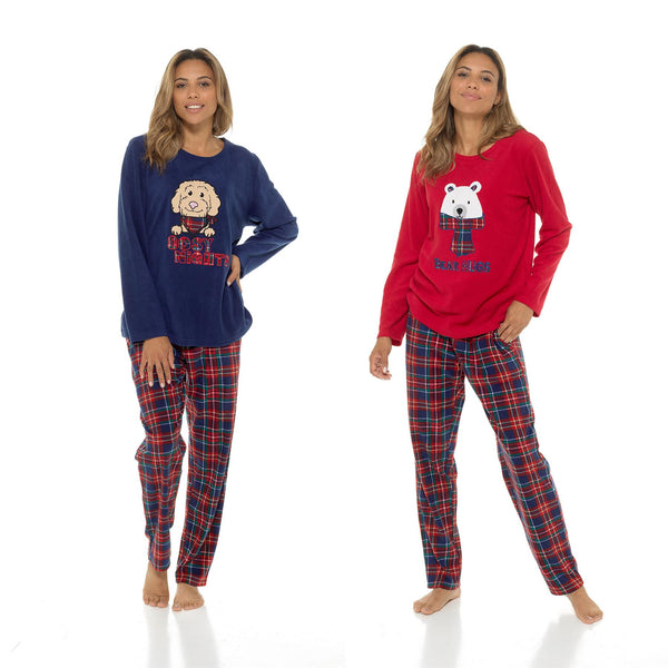 Ladies Fleece Pyjama Set Cosy Dog & Bear Warm Winter Loungewear Sizes 8-22