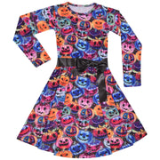 A2Z Kids Girls Skater Dress Long Sleeves Multi Color Pumpkins Print Soft Comfortable Halloween Party Fashion Dresses Age 5-6, 7-8, 9-10, 11-12 & 13 years - A2Z 4 Kids