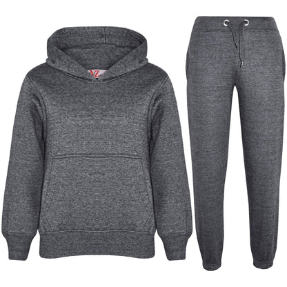 Kids Girls Boys Plain Tracksuit Hooded Hoodie Bottom Jog Suit Joggers 5-13 Years